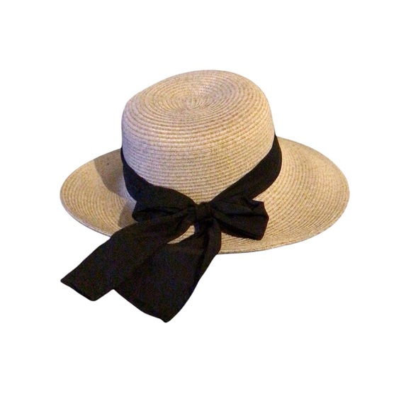 Eufora Women's straw Beach Sun Hat with black ribbon and sparkles & adjustable - Picture 1 of 3